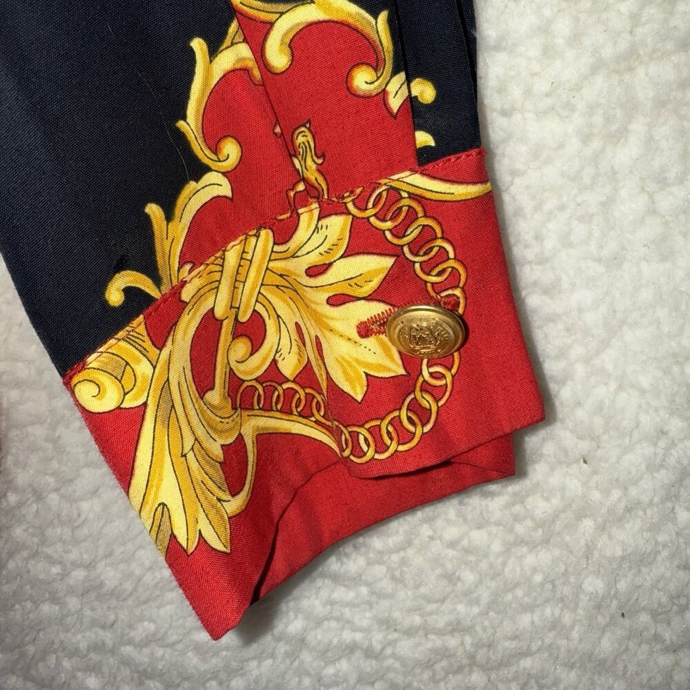 Vintage Mondi Baroque Art AOP Print Women's Top Size 40 US L Gold Red Lion - Picture 4 of 10